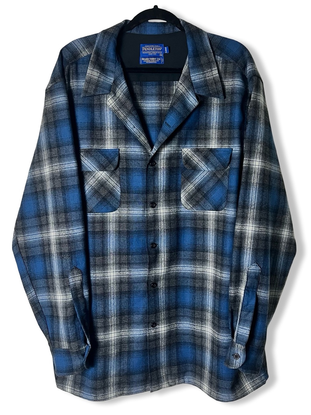Pendleton Board Shirt Jac Mens Blue Black Shadow Plaid Wool Flannel Sz XXL